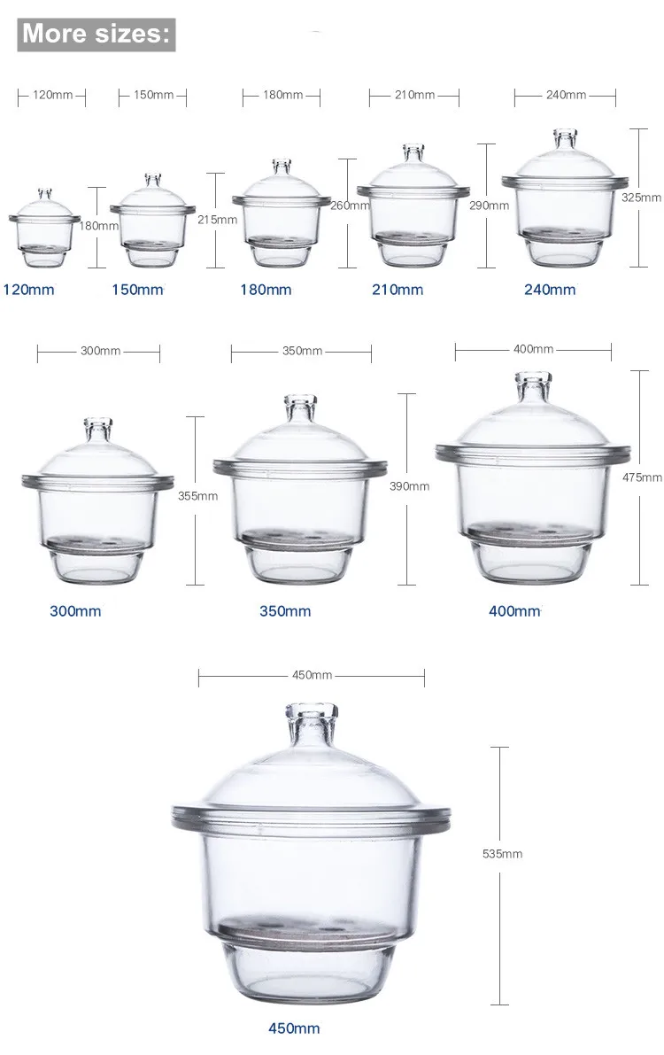  Clear or Amber Glass Vacuum Desiccator With Porcelain Plate