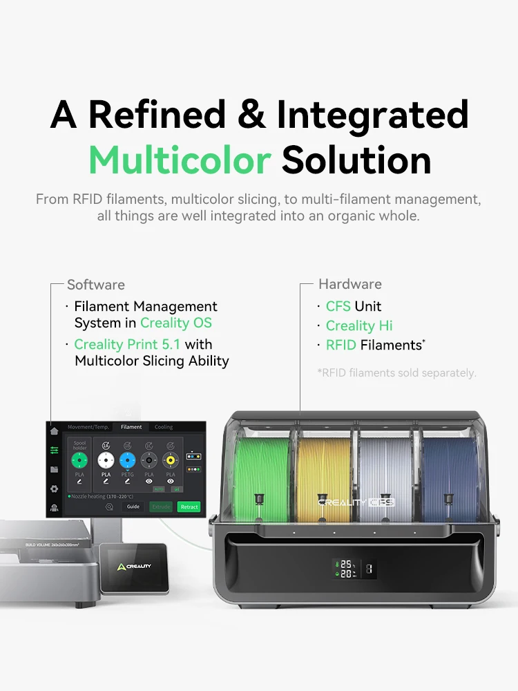 New Creality Hi Combo 3D Printer Model Multi-color Desktop 3D Printing With Intelligent CFS Fast Print Speed 500 Mm/s