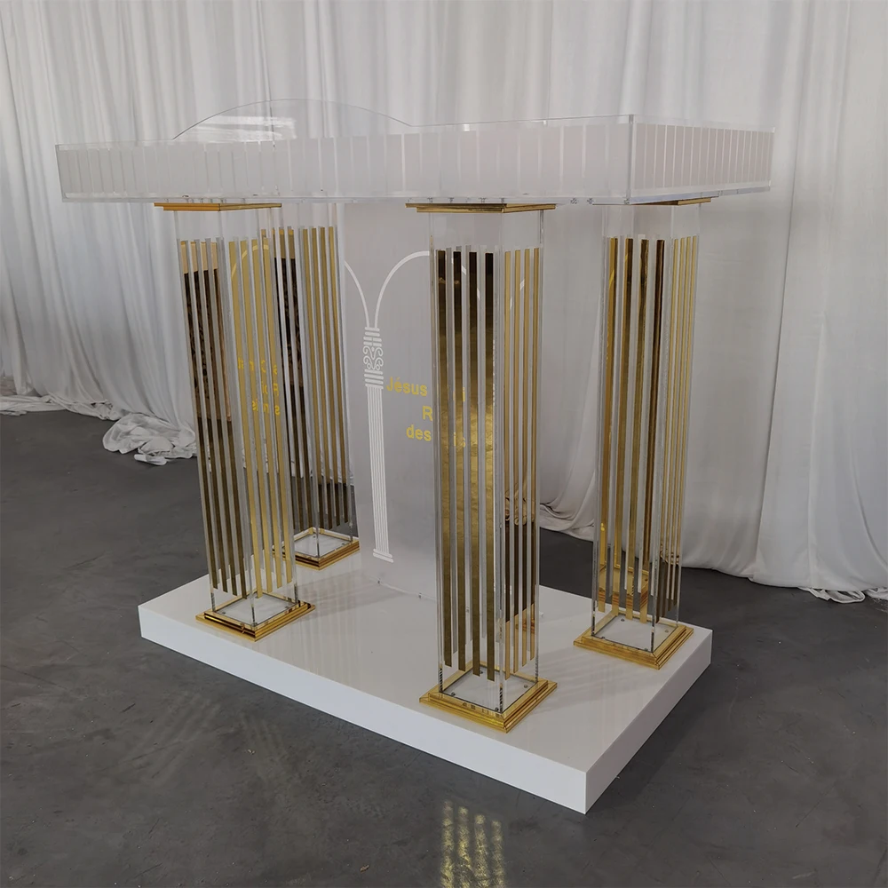Free Custom Logo Morden Acrylic Lectern Concert Pulpits and Podiums for Church Wedding Party Props