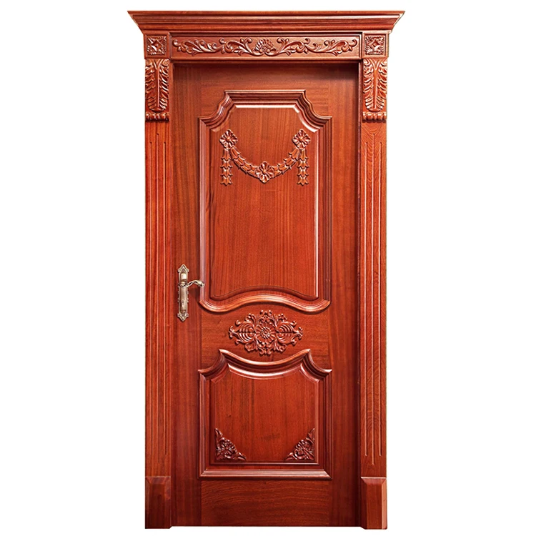 カスタムインテリア彫刻木製ドア外装無垢材シングルメインドアデザイン