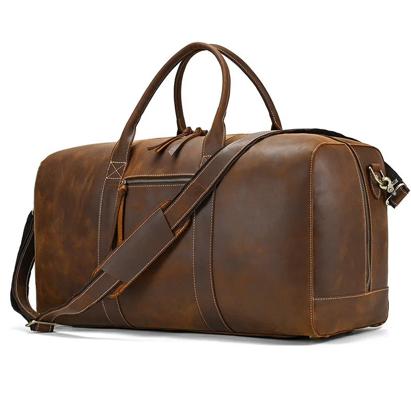 European and American Vintage Crazy Horse Leather Travel Bag 24 inch large capacity men's hand luggage bag leather luggage bag