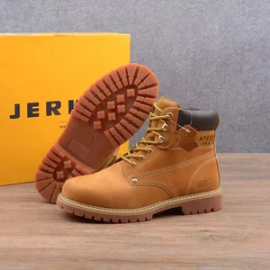 Yellow Nubuck Leather Lace-up Steel Toe Safety Working Hard Hat Boots-Machine Sewing Lining Shock Resistant Summer/Autumn/Winter