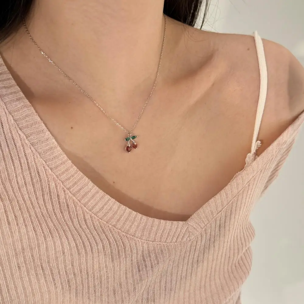 KAKODIY Daily 925 Sterling Silver Women's Fine Jewelry 5A Cubic Zirconia Pendant Cherry Necklace detail 4