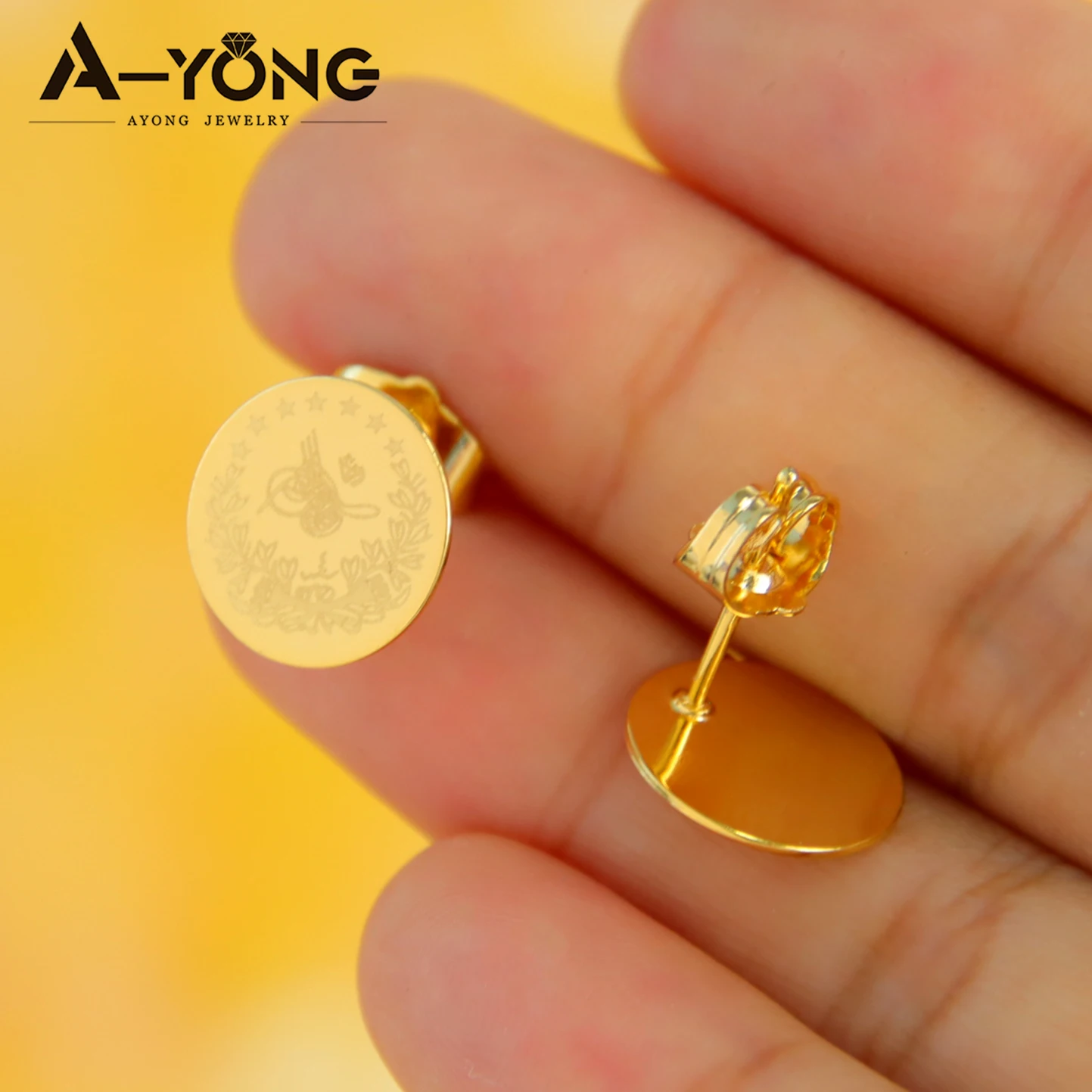 批发定制经典土耳其硬币耳钉简约设计18k金黄铜女式耳钉| Alibaba.com