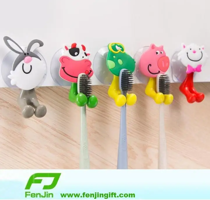 Zahnbürstenhalter Mit Tiermotiv Für Kinder – 4 Stück, Saugnapf, Grau, Für Spiegel/Wand, Platzsparend