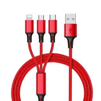Multi Charging Cable Multi USB Charger Cable Nylon Braided 3 in 1 Cable Fast Charging Cord with Type-C, Micro USB, Lt IP Port