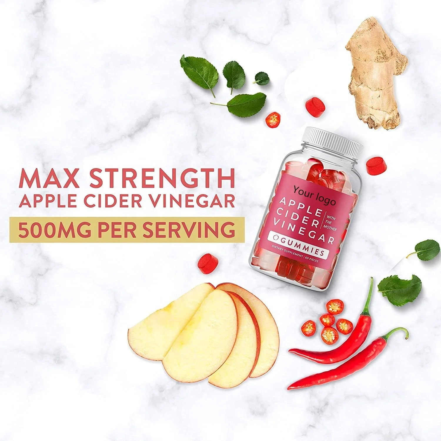 
 Жевательные приправы для уксуса яблока с органическим корнем граната и витаминами для потери веса, готовые к отправке  