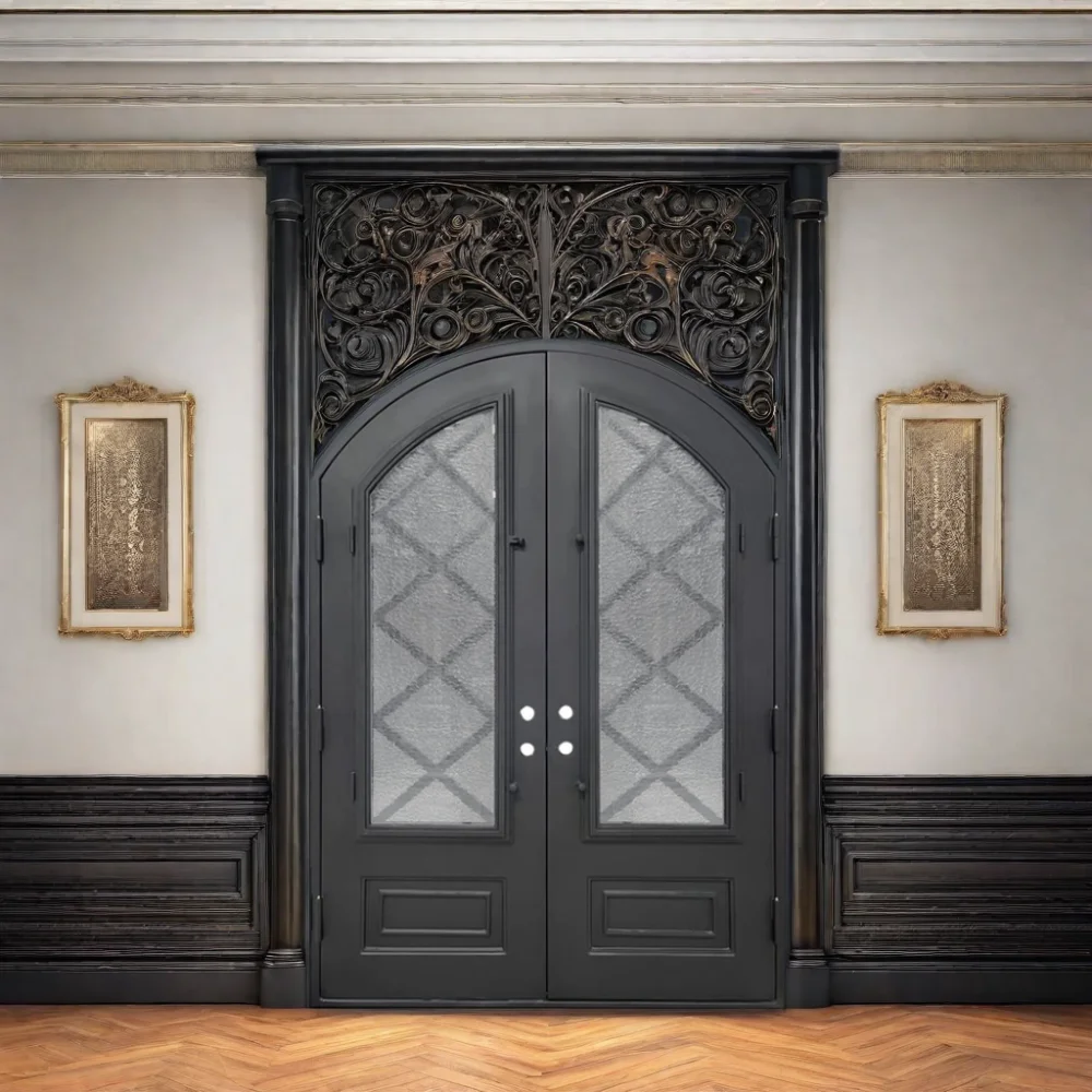 Luxury Modern Sliding Entry Door Customized Wrought Iron French Style ...