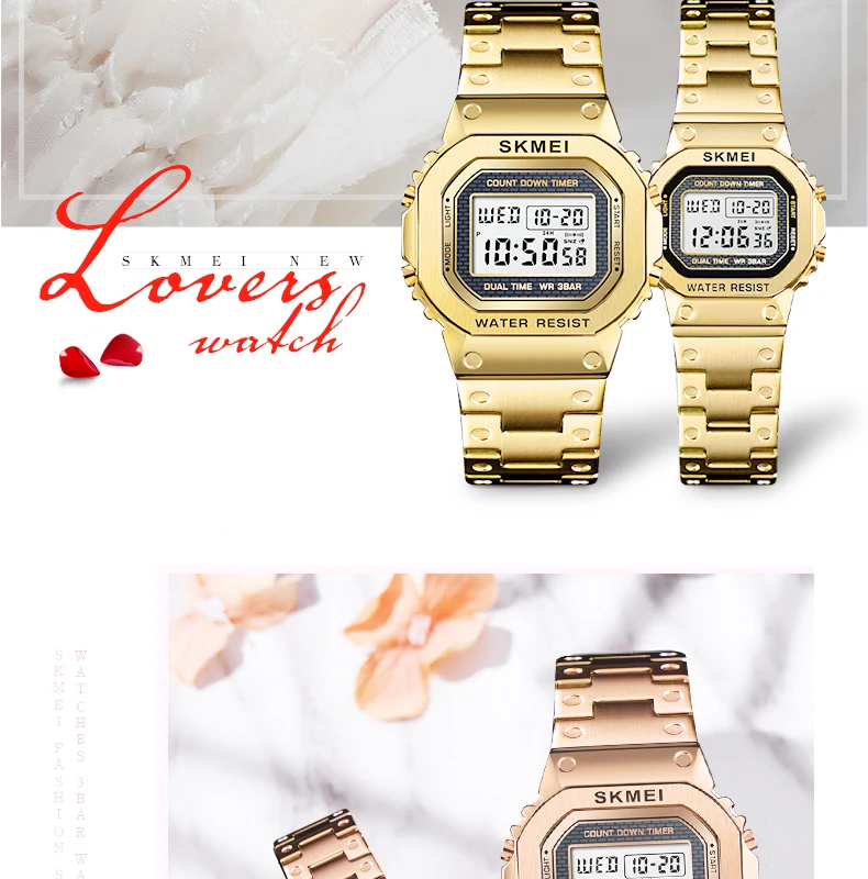 SKMEI  1456 1433 Fashion Digital Watch Men Women Couple Wristwatches 2Time Chrono Watches Waterproof horloges vrouwen mannen