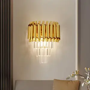 Interior Decoration Wall Sconce Led Modern Luxury Gold Glass Crystal Bedside Wall Lamp