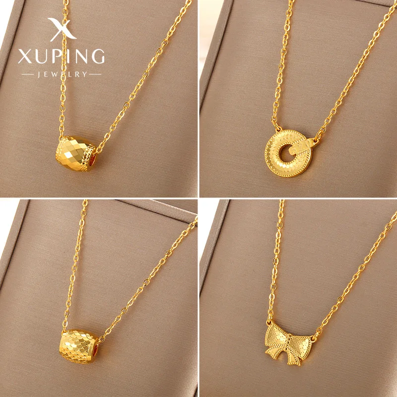 Xuping Jewelry Wholesale Dubai Wedding Bridal Jewellery Fashionable Heart Flower Charm 24K Gold Plated Link Chain Women Necklace