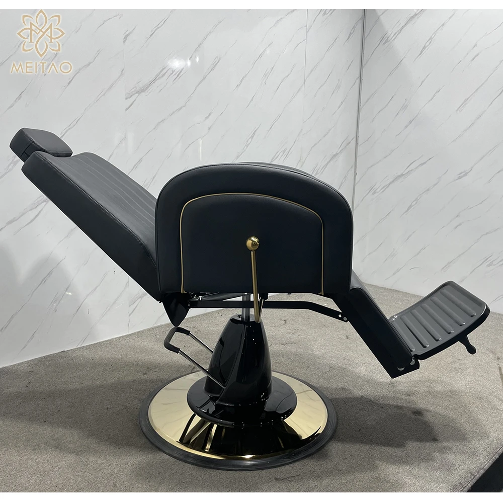 Hair Salon Black Gold Reclining Hydraulic Adjustable Lift Beauty Salon Equipment Barber Chair Styling Chair for Salon