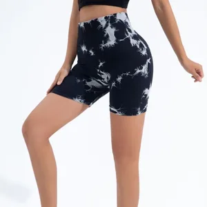 Women New Sports Wear Tie Dye Biker Sports Cloth High Waist Seamless Scrunch Butt Shorts Gym Fitness Push up Workout Shorts