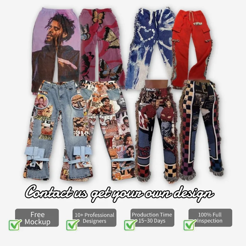 Factory Price American Plus Size Custom Logo Brand Blanket Pants Men Woven Tapestry Trousers