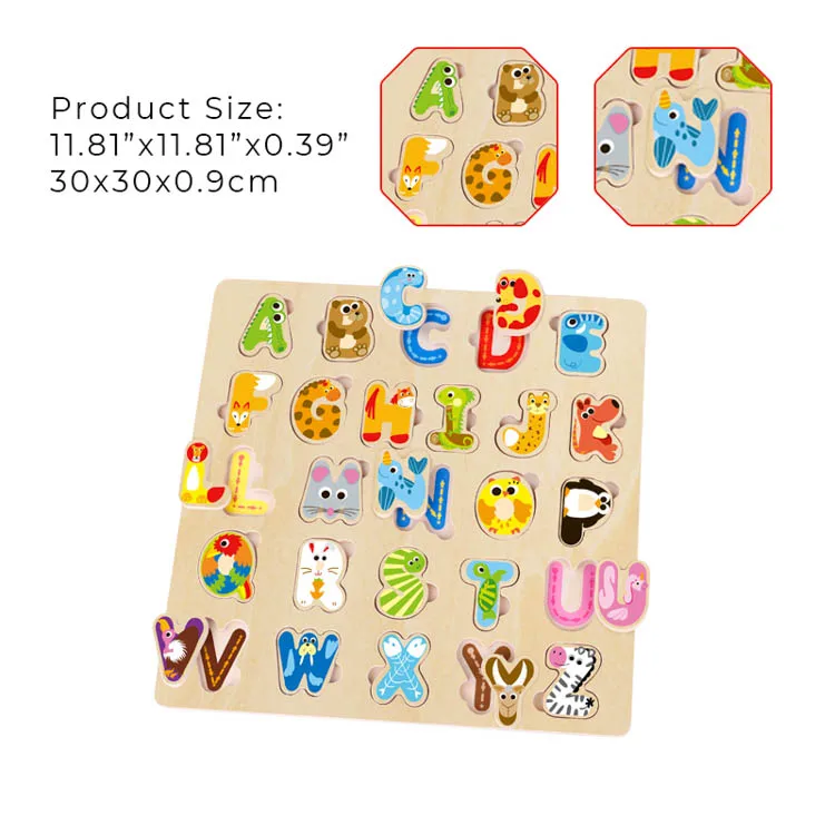 Custom Design Available Early Educational Kids DIY ABC Animal Shape Alphabet Wooden Puzzle