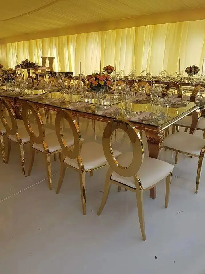 Modern Luxury Gold Metal Furniture Golden Banquet Wedding Restaurant