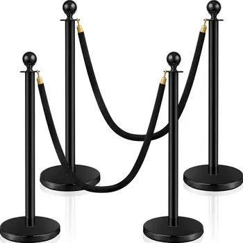 Poles Set 2 Pcs 5 ft Velvet Rope 4 Pcs Stainless Steel Crowd Control Barriers Sand Injection Hollow Base Stanchion Post for Part