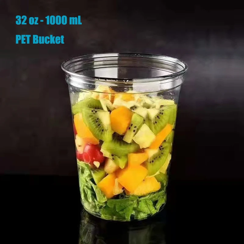 Hot Sale 117mm 16oz 32oz Food Grade PET Disposable Packaging Cups Custom Logo Containers for Fruits Salad Smoothies manufacture