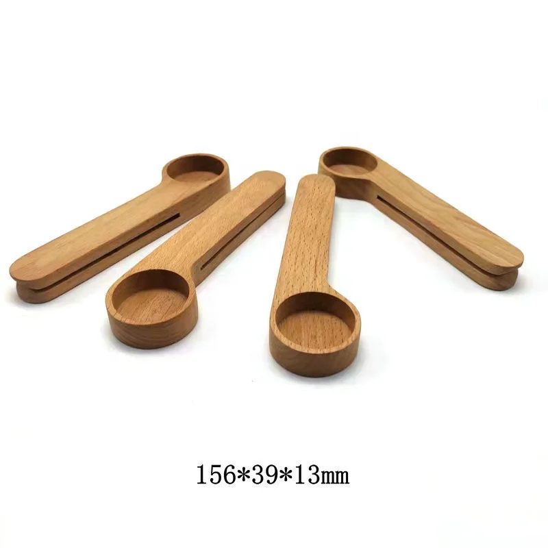 Natural Beech Wood Spoon 2in1 Measuring Spoon Wood Coffee Scoop With