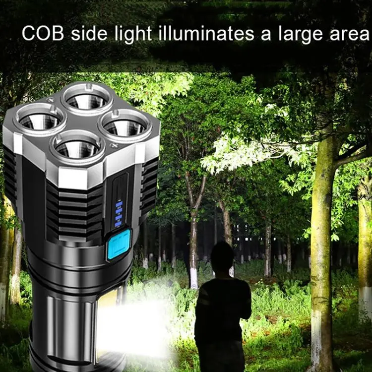 Super Bright 4 Core Rechargeable Multifunctional Waterproof Led Flashlight Cob Side Light Torch Searchlight Emergency Camping manufacture