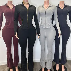 Huili Manufacturer Oem High Quality Workout Zipper Two Piece Legging Sets Women's Sports Gym Clothes Activewear Sets for Women