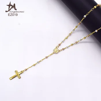 Z019 gold rosary necklace wholesale three colors Zircon religious jewelry rosary beaded necklace