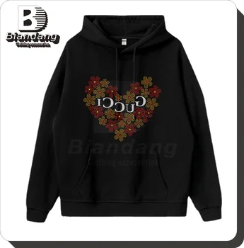 Wholesale Heart Shape Bling Rhinestone Transfer Hot-Fix Stickers Rhinestone Heat Transfer Dance Designs for Hoodies T-shirts