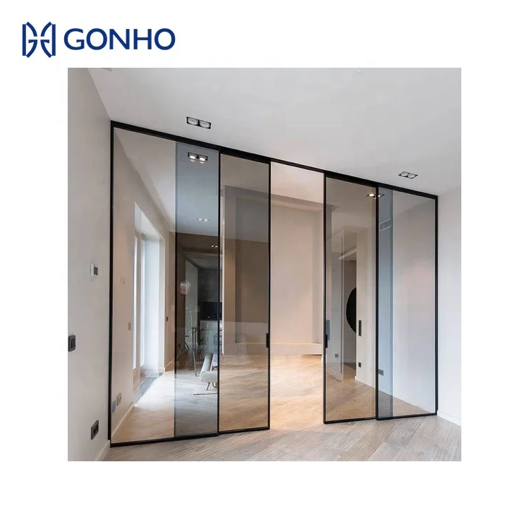 GONHO Automatic Sliding Door System Interior Narrow Frame Trackless Aluminum Alloy Sound Insulation Sliding Doors
