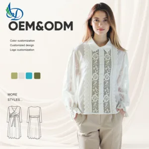 2026 New Women's Chic Retro Style Flower Lace Bubble Sleeve Shirt Casual Outdoor Spring Woven Clothing Simple