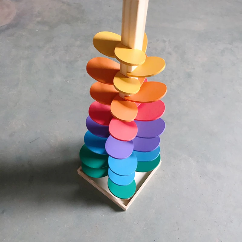 New Colorful Petals Pipe Assembly Stacking Marble Ball Run Track Blocks Waldorf Music Sound Tree Baby Educational Wooden Toy Box