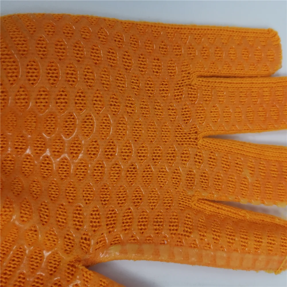 Yellow String Knit Work Gloves with PVC Criss-Cross Grip, L