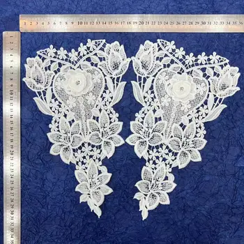 Garment Accessories Embroidered 3D flower polyester  symmetrical lace long sleeve lace