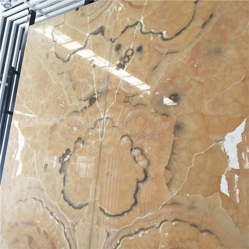 product morden style customized natural transparent lighting book match orange yellow onyx for indoor design-5