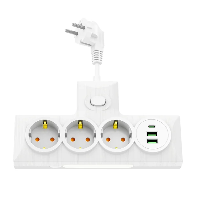 European Standard Plug Wall Socket 3 Ways 2 USB 1 TYPE C Power Strip Extension Plug For Home Wall Use