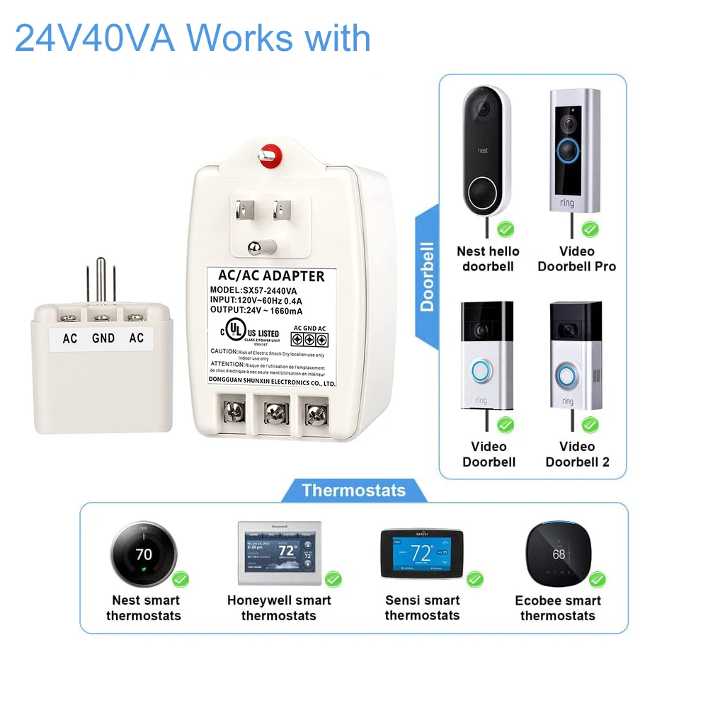 24vac 40va Plug In Transformer Doorbell Transformer Compatible With All