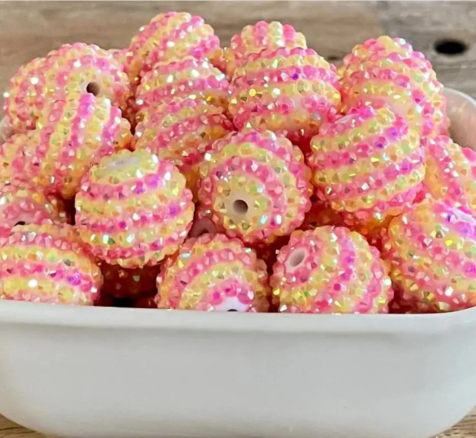 Beading Manufacturer 20mm Resin Stripe Rhinestone Beads Rainbow Color Chunky Beads For Jewelry