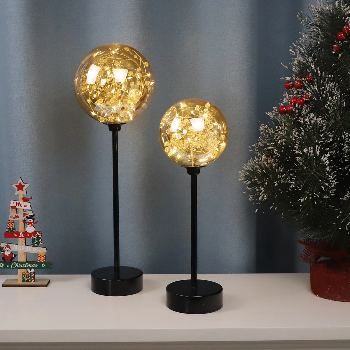 2024 Modern Besides Standing Led Lights Glass Ball Glowing Bedroom Lamp Wireless Battery Operated Christmas Decoration Wedding