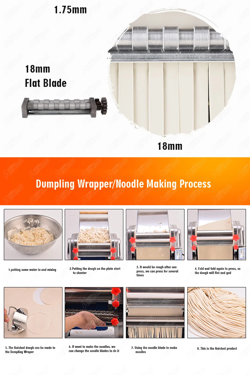 Noodle Cutter 1.5mm Round Cutter for 240 Model 110V Stainless Steel  Electric Noodle Making Pasta Maker, Noodle Width 24CM, Knife Length 24CM,  Noodle