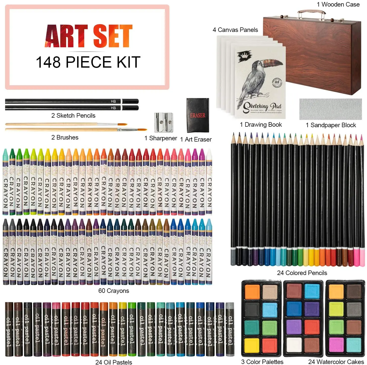 148pcs Deluxe Painting Art Set With Wooden Case Art Drawing Set Fpr Art