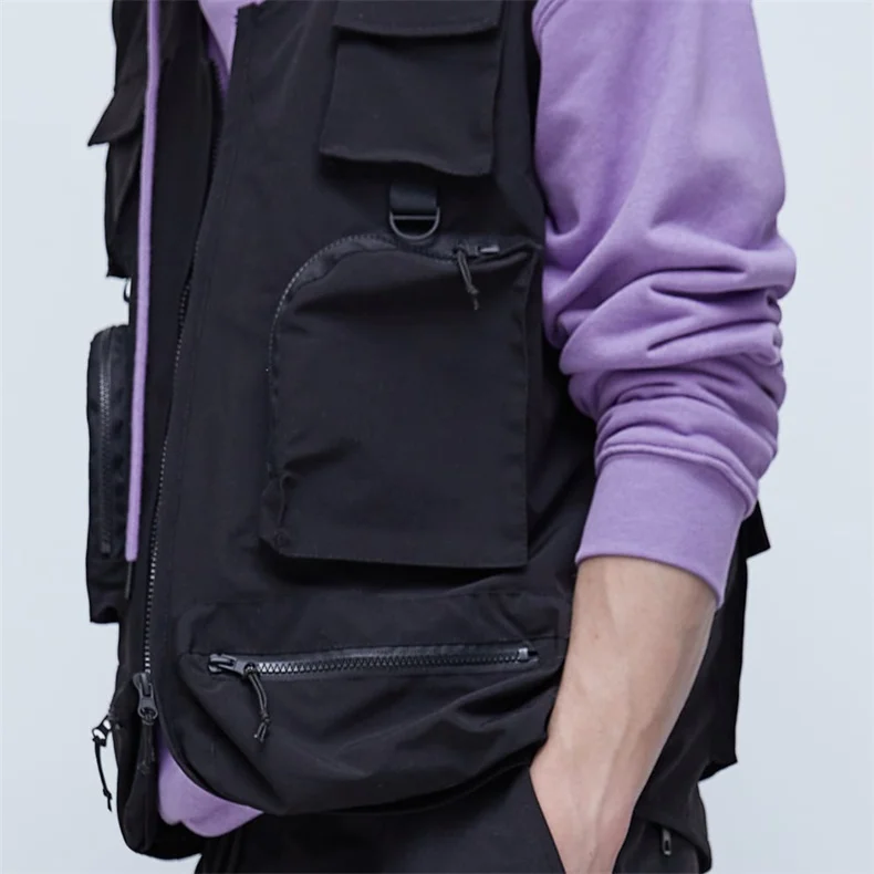 Custom Men's Tactical Cargo Vest Breathable Mesh Back Patchwork 6 Pockets Multi Pocket Cargo Gilet for Summer Casual Outer Wear