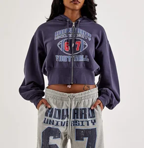 Custom Oversized Streetwear Zip up Hoodies for women Heavyweight Plain Canvas Patch Embroidery Vintage Short Sweatshirt