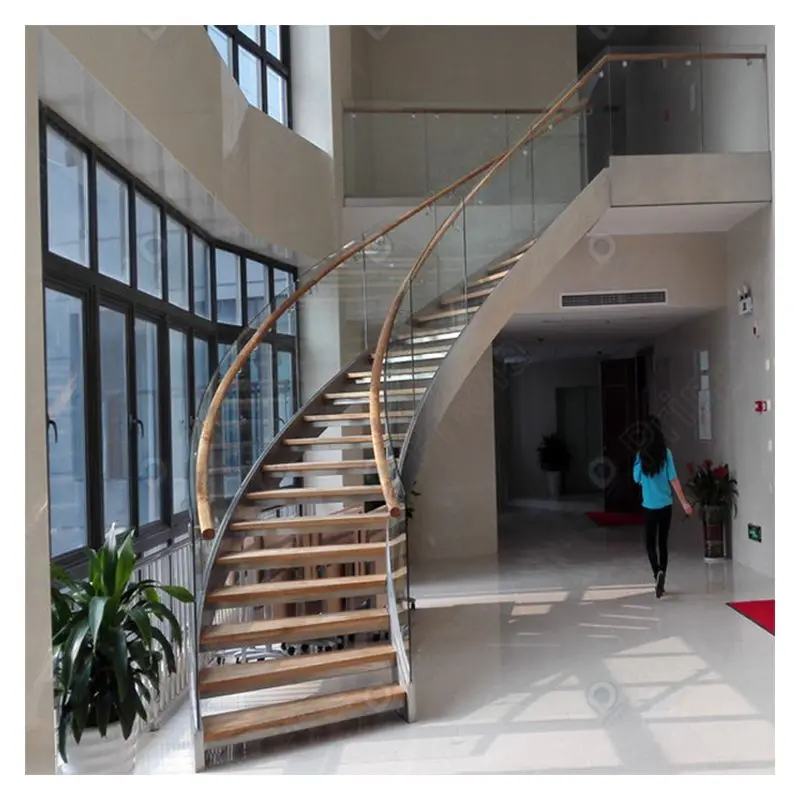 CBDMART Curved Glass Staircase Models Iron Stairs Steel Frame Stair Customized Curved Stairs