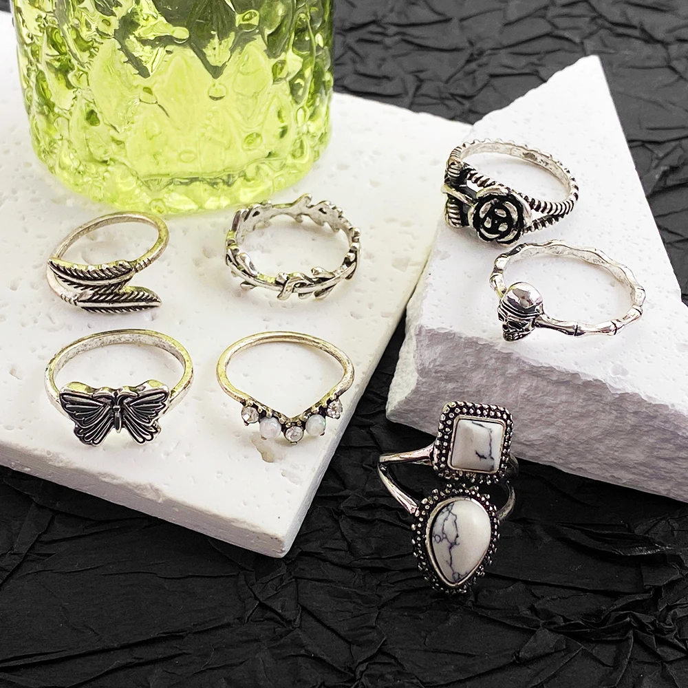 product new design wholesale alloy jewelry rings set for women 18k gold plated custom geometric twisted vintage rings set-6