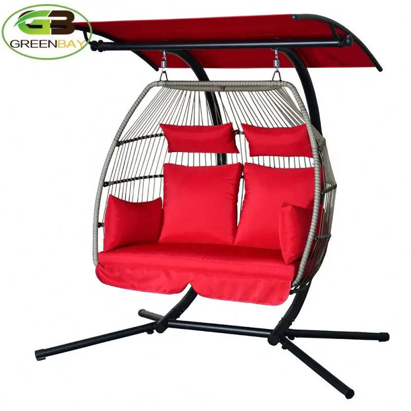 Wholesale high quality indoor and outdoor rattan garden egg swing chair 2 seater swing 333055