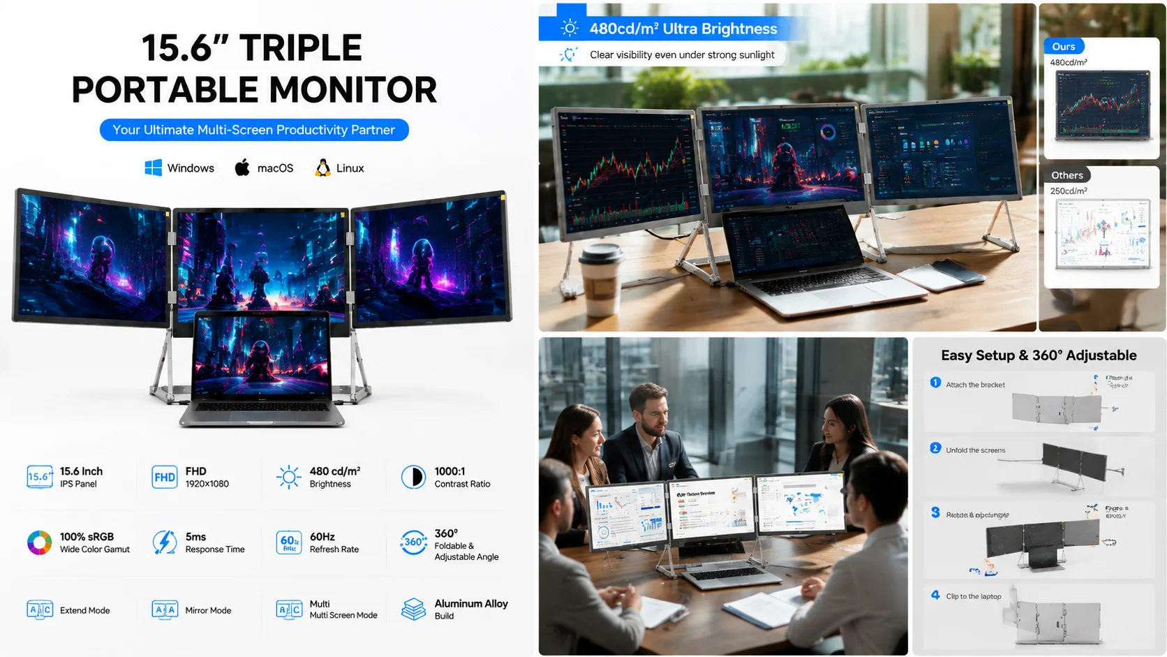 15.6" Aluminium Triple Folding Monitor (1080P / 2.5K Optional) detail 6
