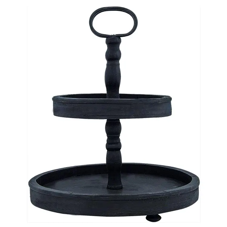 Декоративные дом винтажная подставка для торта 2 уровня Ванная комната деревянный поднос круглый деревянный многоуровневого лоток с ручками из металла