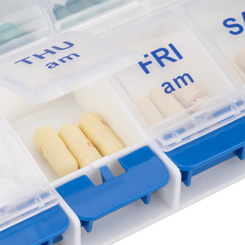 Таблетница кнопочный переключатель 7 дней таблетки Организатор AM/PM с 14 отделениями для хранения витаминно-медицине (прозрачный)