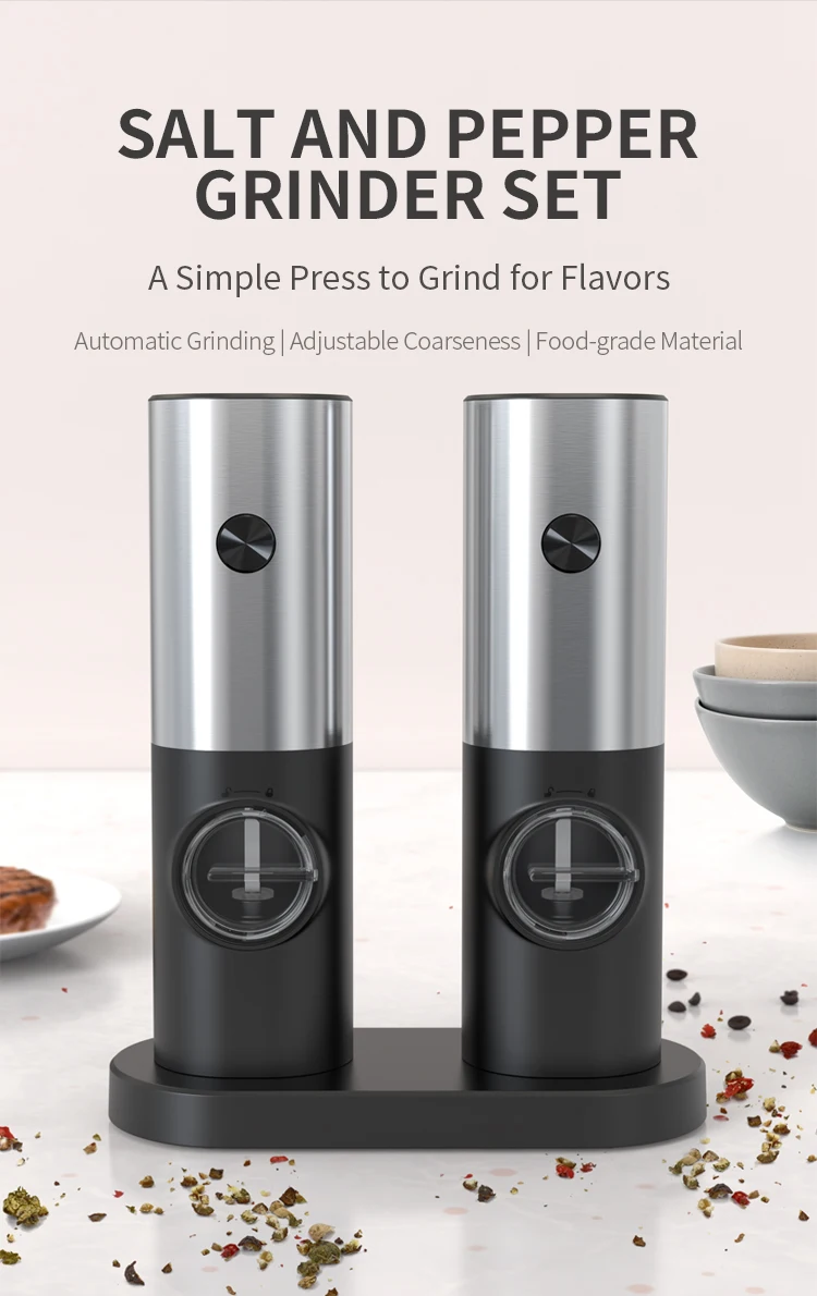 Wholesale Electric Salt and Pepper Mill Set 2pcs with Storage Base Plastic Electric Grinder for Spices