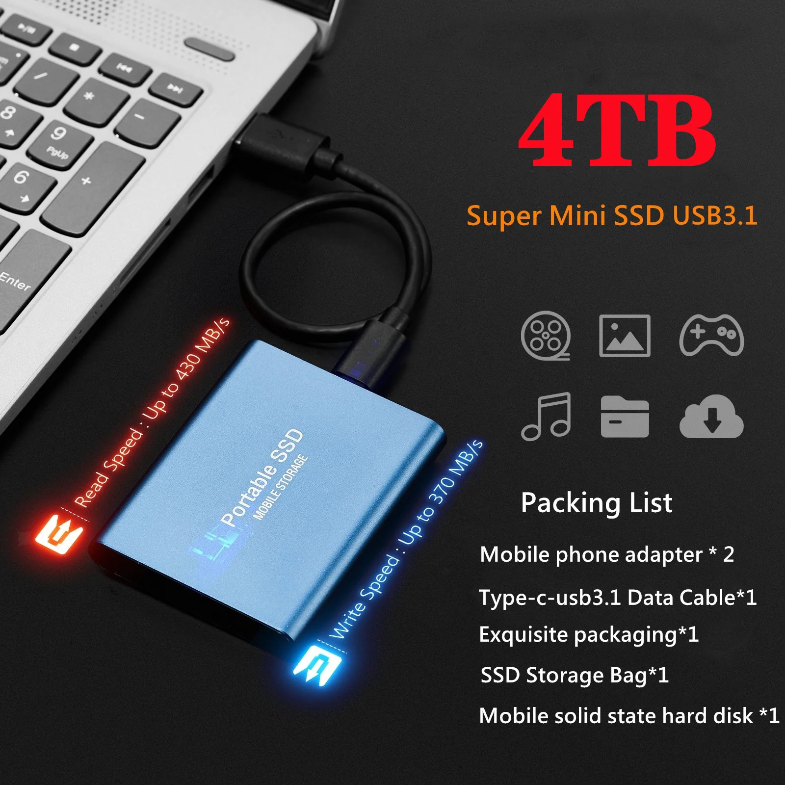 thumbnail image 2 of Solid State Mobile Hard Drive 500GB-16TB Portable SSD Ultra-Thin Mini 2 of 11
