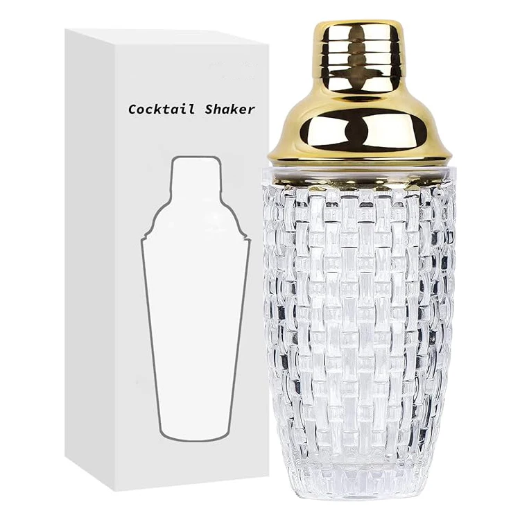 Transparent Glass Stainless Cocktail Shaker 13 oz 380ml with Silicone Seal Built-in Strainer Reusable for Home & Bar Use Whiskey with Custom Logo